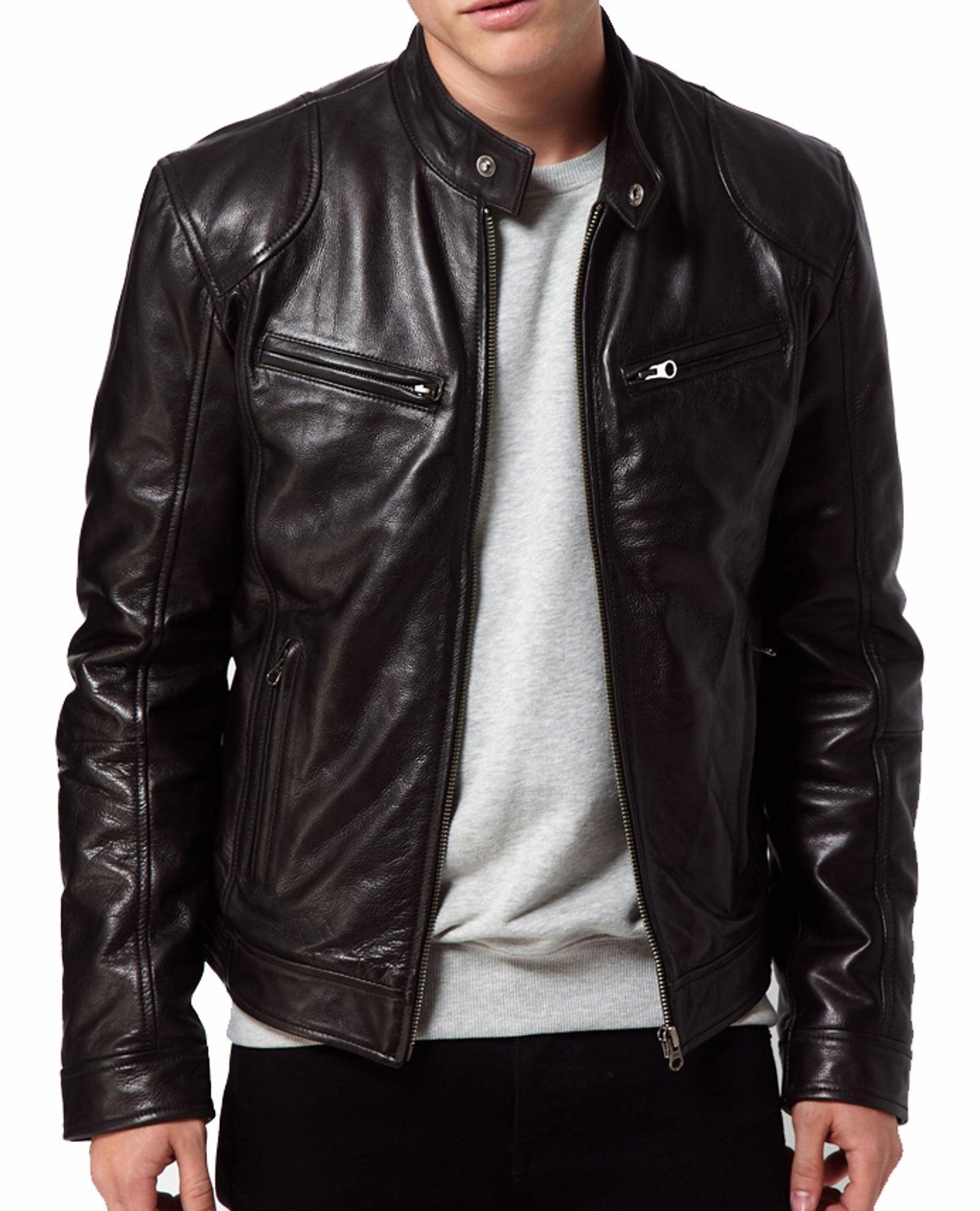 Men's Motorcycle Leather Jacket Black MJ004 - Leather Safari
