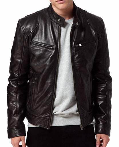 Men's Motorcycle Leather Jacket Black MJ004 - Leather Safari