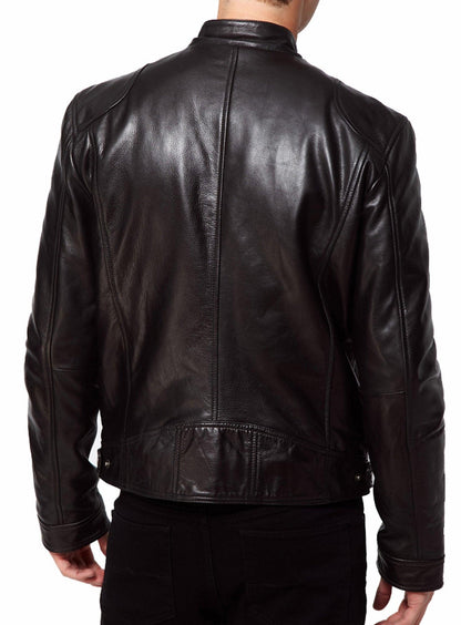 Men's Motorcycle Leather Jacket Black MJ004 - Leather Safari