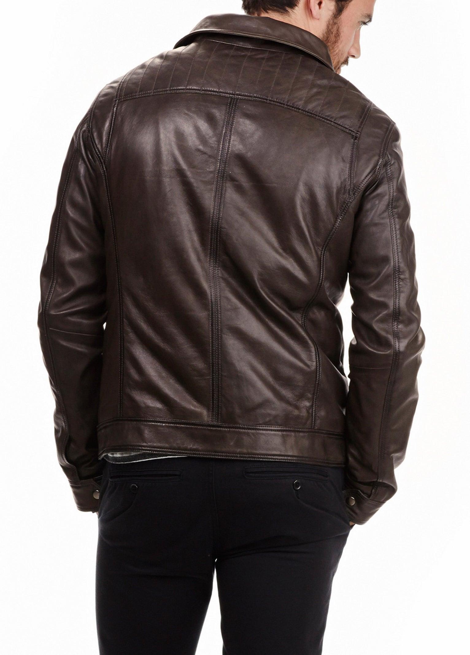 Men's Motorcycle Leather Jacket Dark Brown MJ019 - Leather Safari