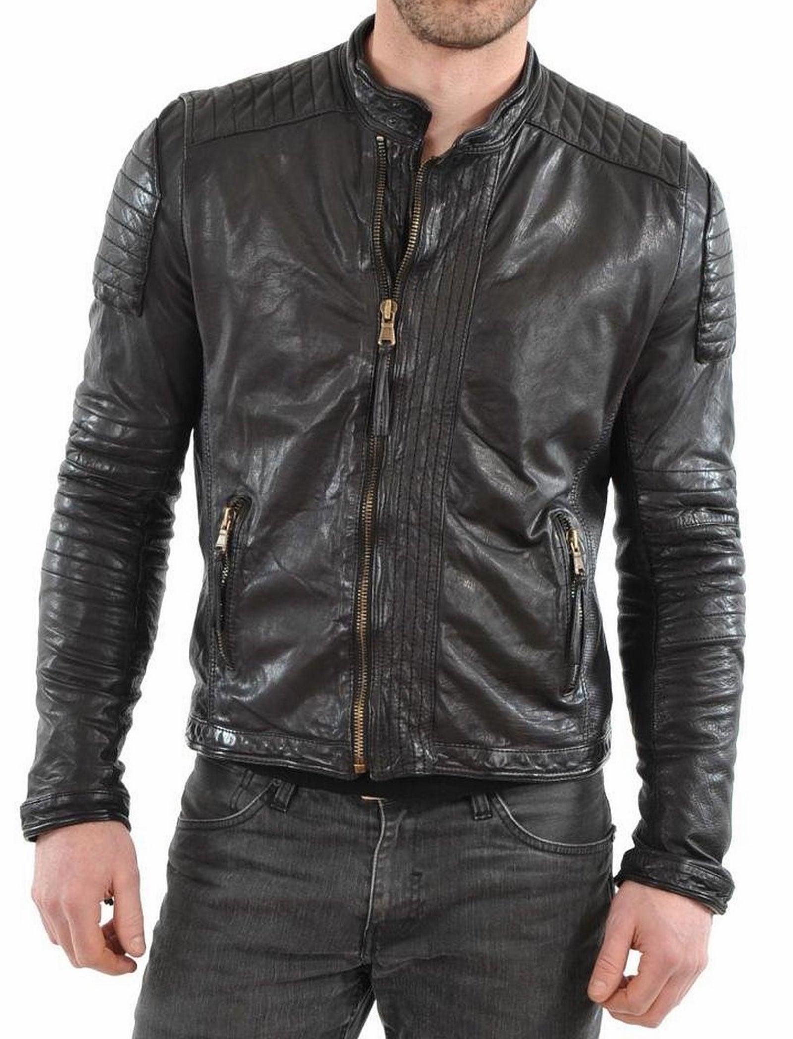 Men's Motorcycle Leather Jacket Black MJ020 - Leather Safari