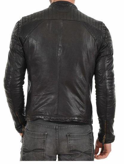 Men's Motorcycle Leather Jacket Black MJ020 - Leather Safari