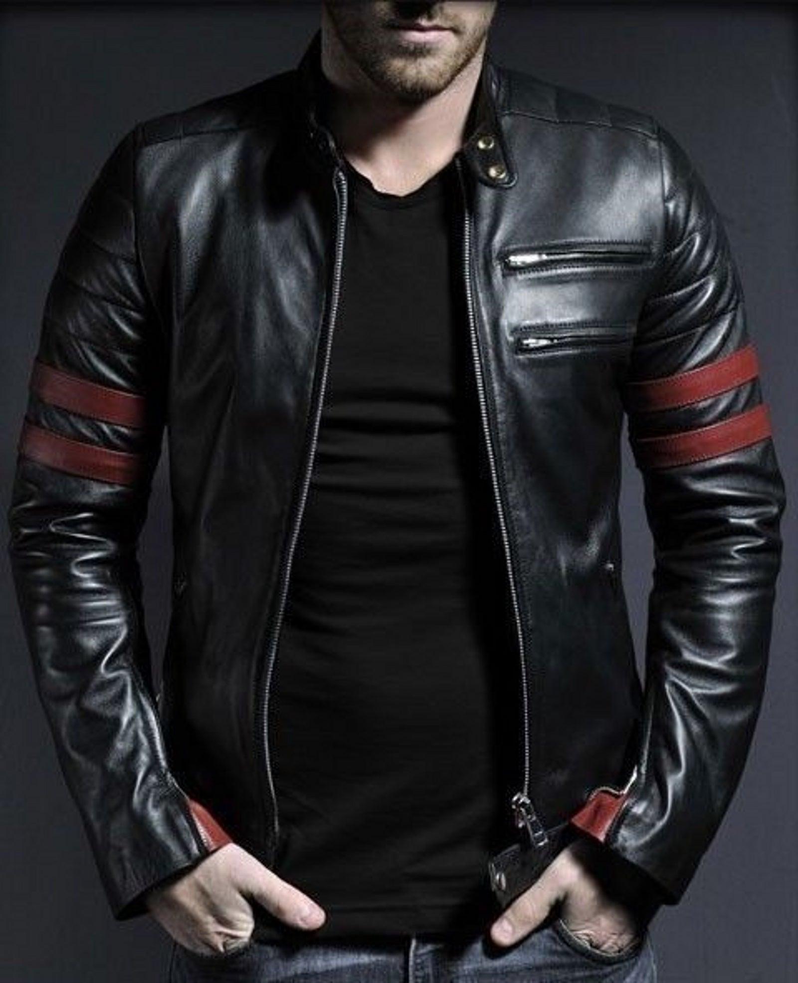 Men's Motorcycle Leather Jacket Black MJ005 - Leather Safari