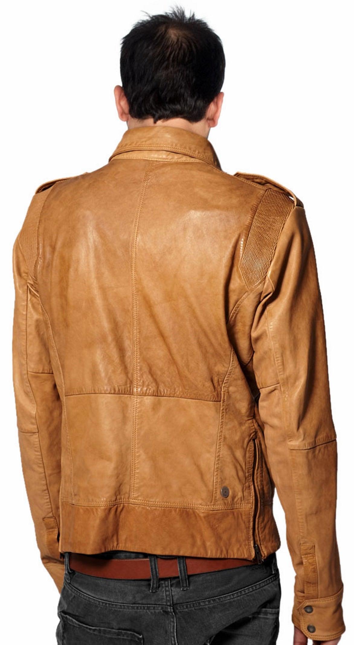Men's Motorcycle Leather Jacket Tan MJ006 - Leather Safari