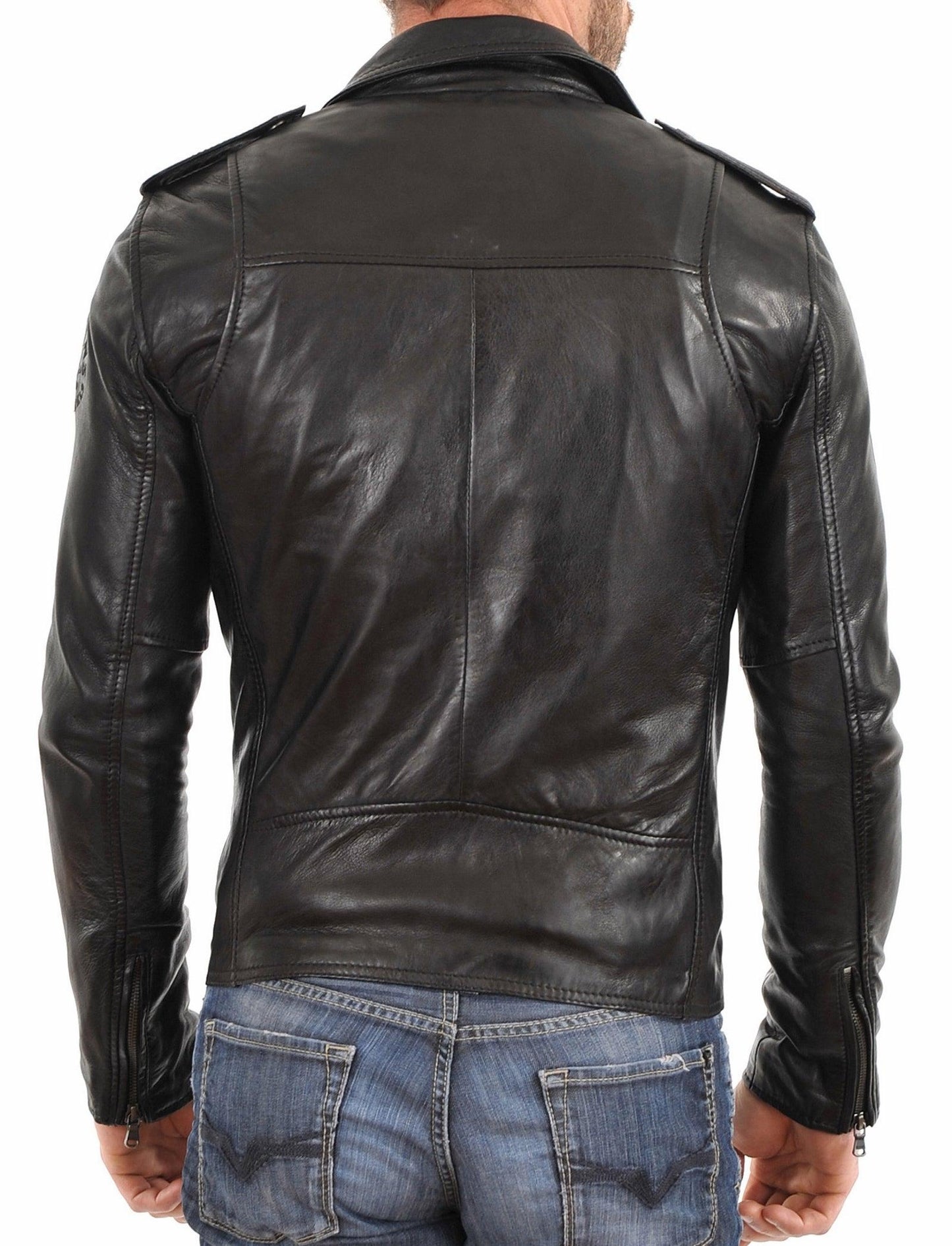 Men's Motorcycle Leather Jacket Black MJ011 - Leather Safari