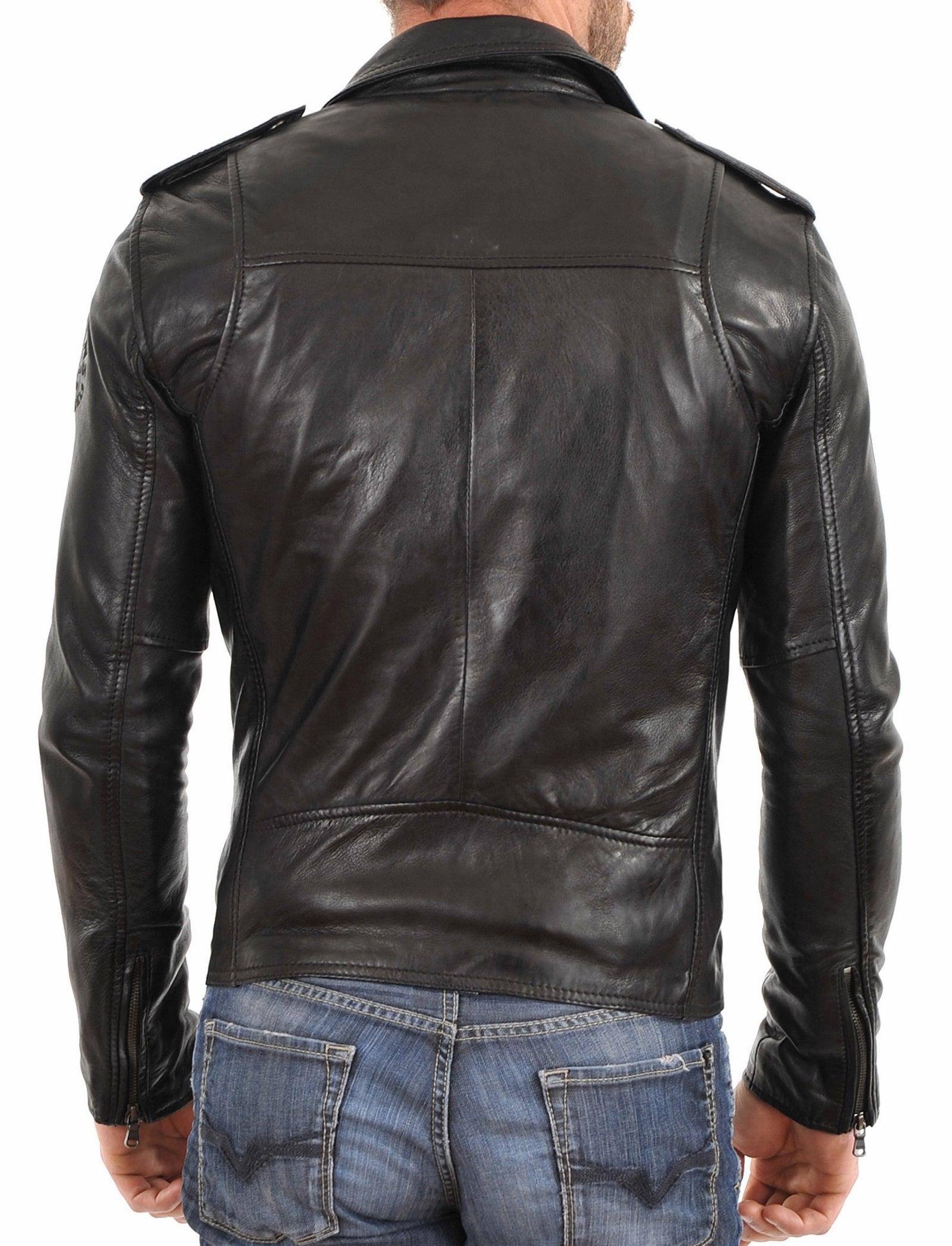 Men's Motorcycle Leather Jacket Black MJ011 - Leather Safari