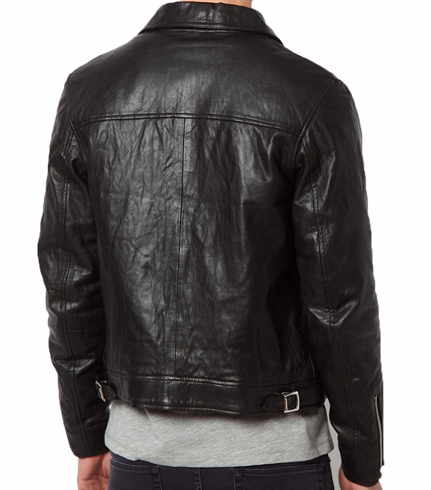 Men's Motorcycle Leather Jacket Black MJ013 - Leather Safari