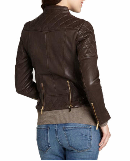 Women's Genuine Leather Motorcycle Jacket Brown WJ003 - Leather Safari