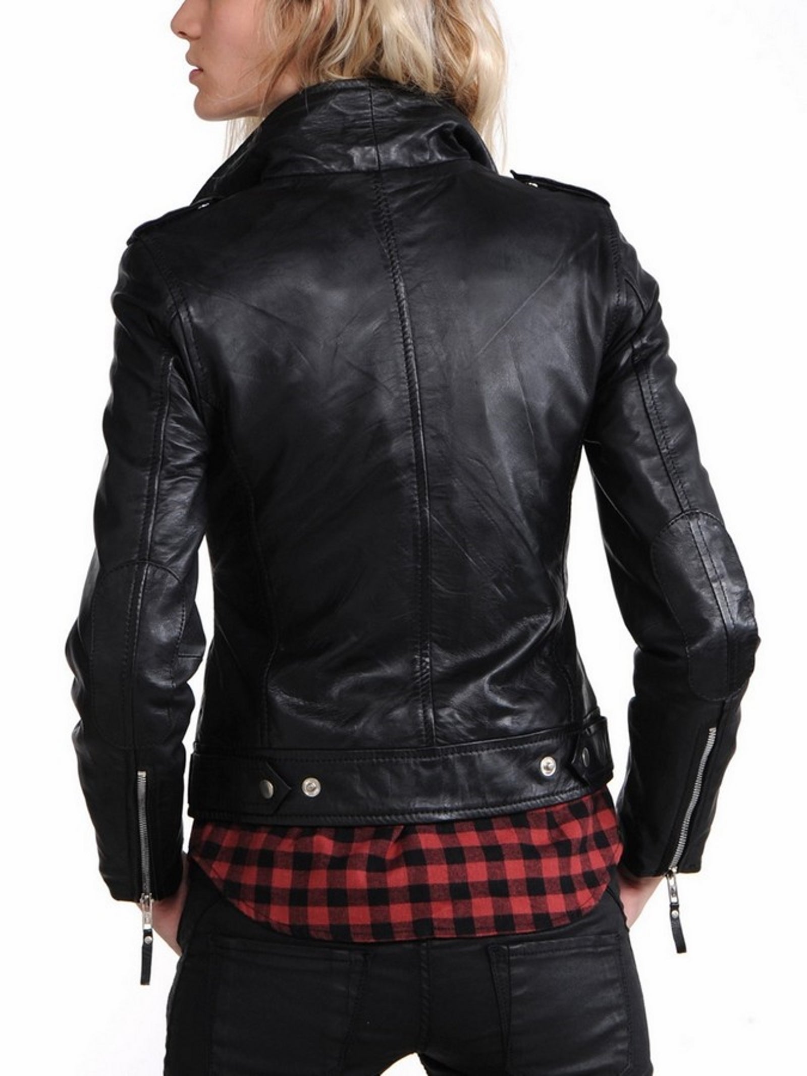 Women's Genuine Leather Motorcycle Jacket Black WJ009 - Leather Safari