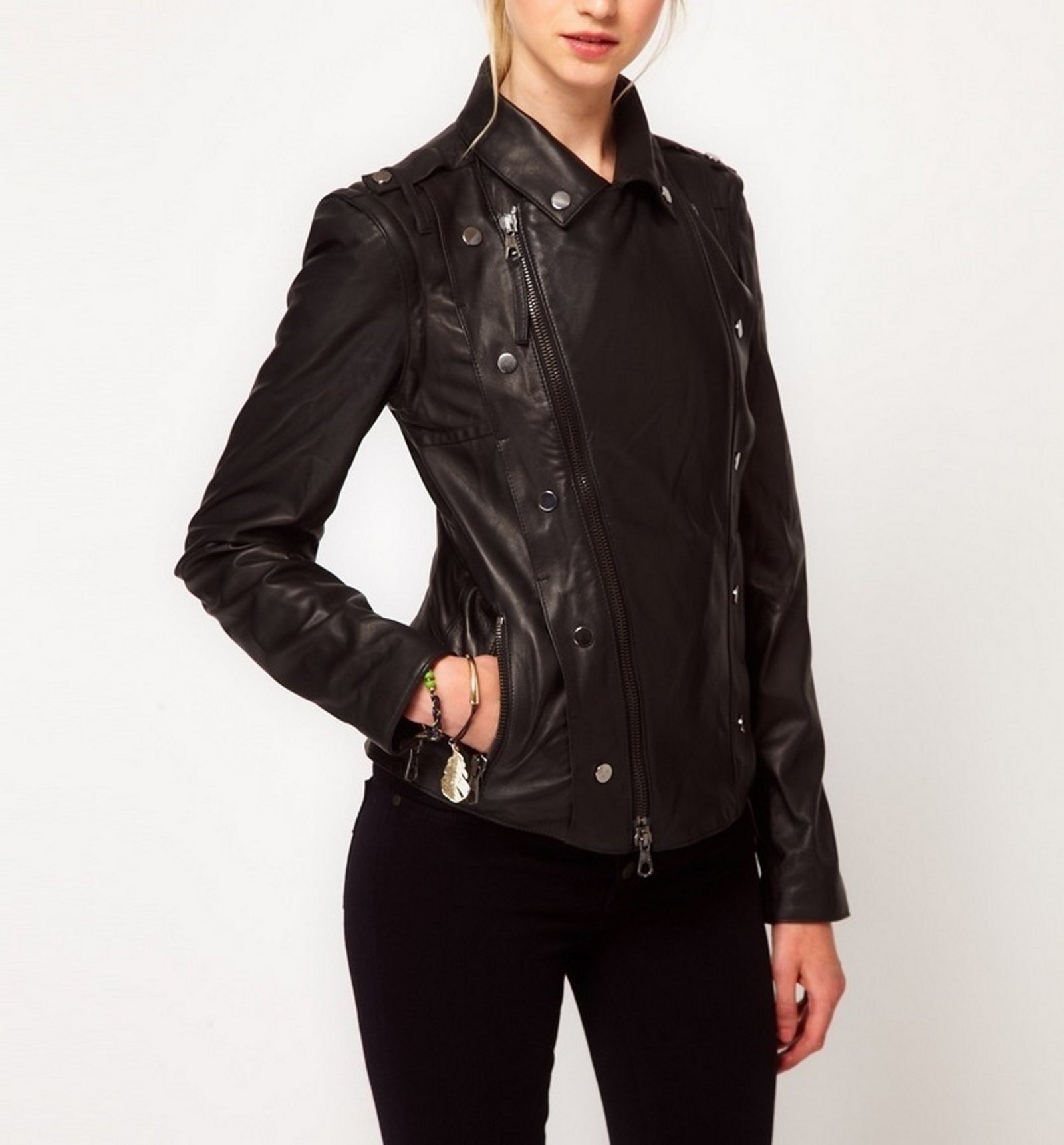 Women's Genuine Leather Motorcycle Jacket Black WJ010 - Leather Safari