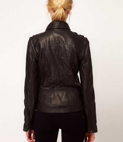 Women's Genuine Leather Motorcycle Jacket Black WJ010 - Leather Safari