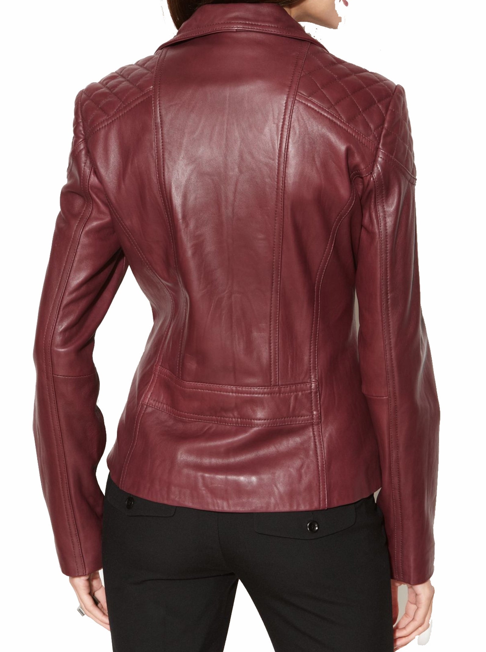 Women's Genuine Leather Motorcycle Jacket Burgundy WJ013 - Leather Safari