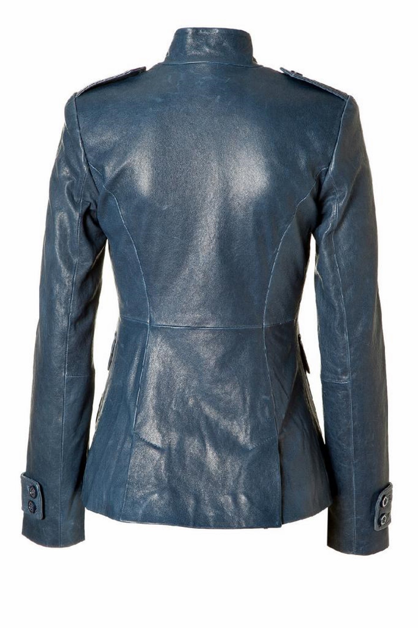 Women's Genuine Leather Motorcycle Jacket Blue WJ015 - Leather Safari