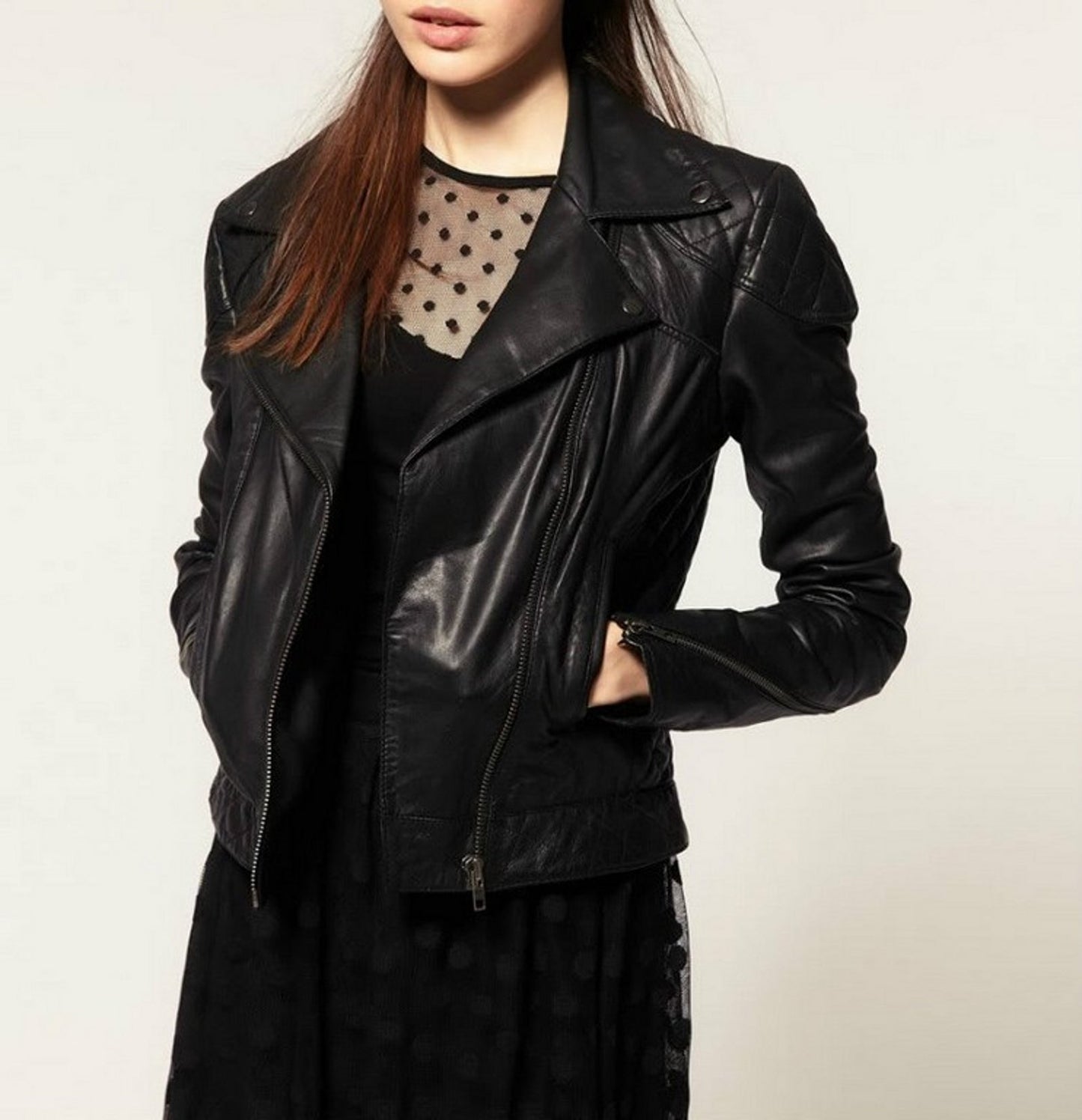 Women's Genuine Leather Motorcycle Jacket Black WJ016 - Leather Safari
