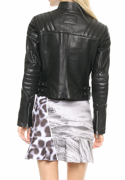 Women's Genuine Leather Motorcycle Jacket Black WJ019 - Leather Safari
