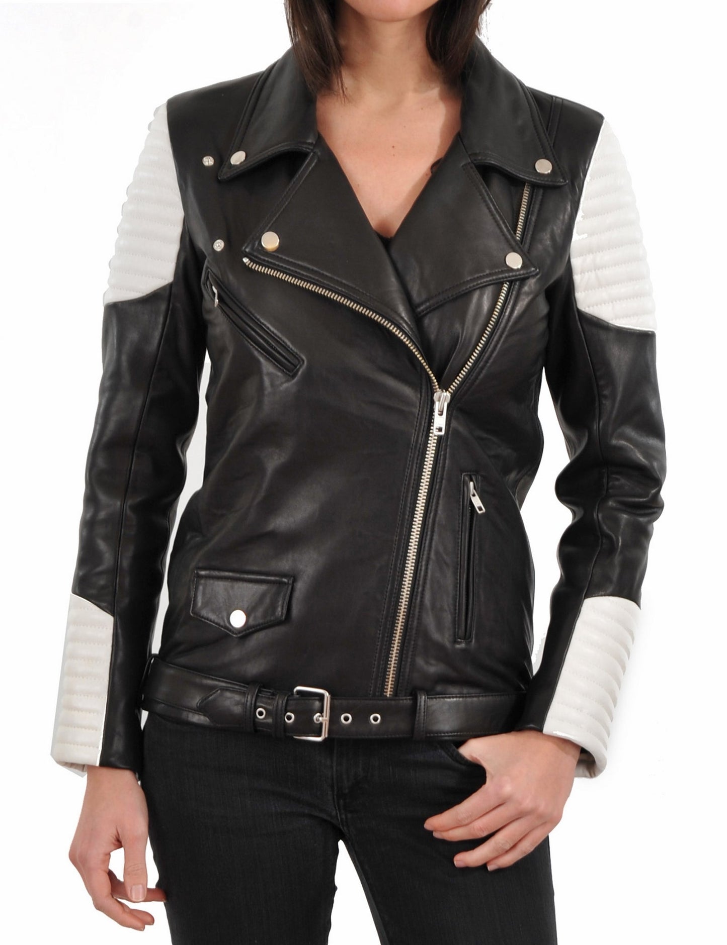 Women's Genuine Leather Motorcycle Jacket Black WJ020 - Leather Safari