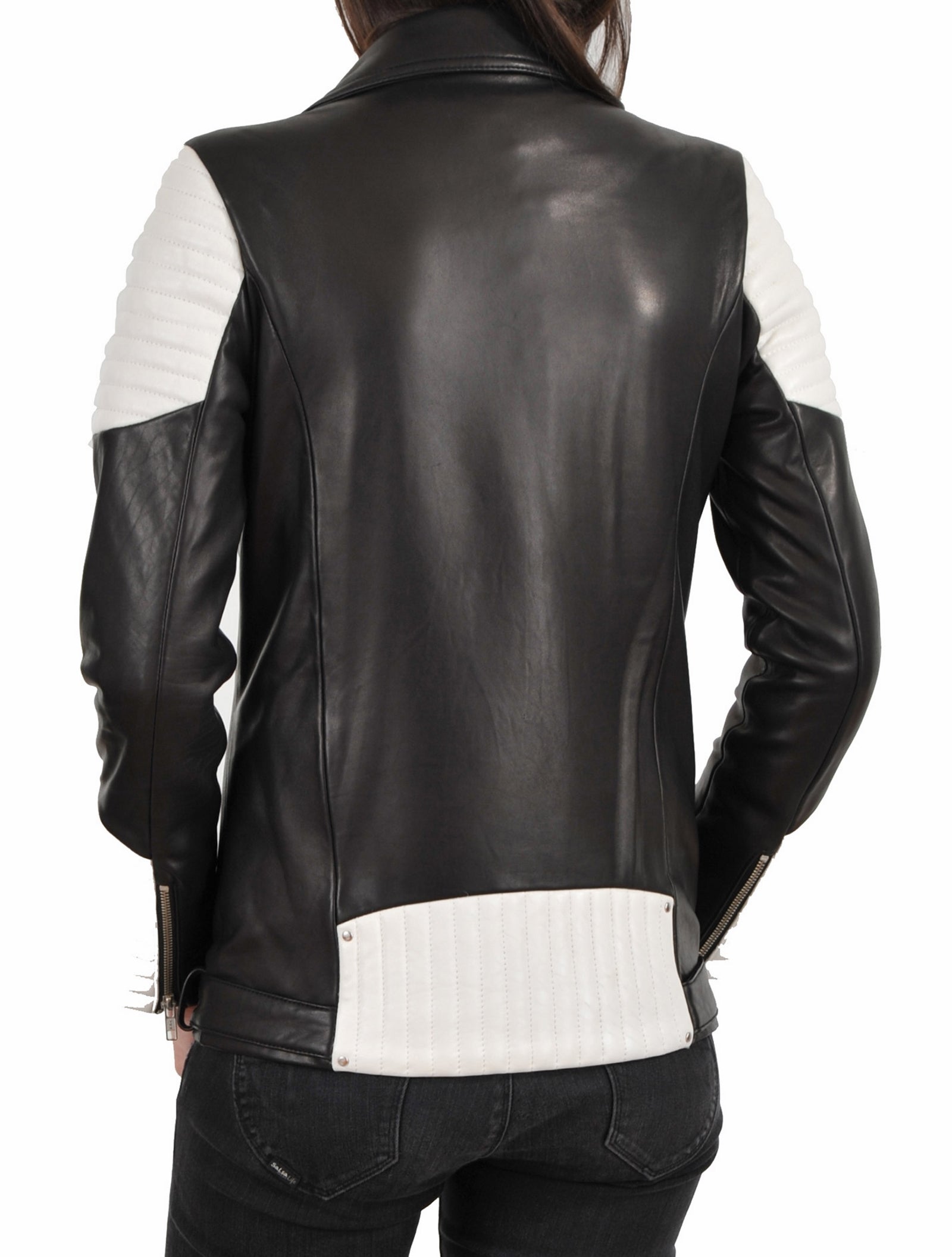 Women's Genuine Leather Motorcycle Jacket Black WJ020 - Leather Safari