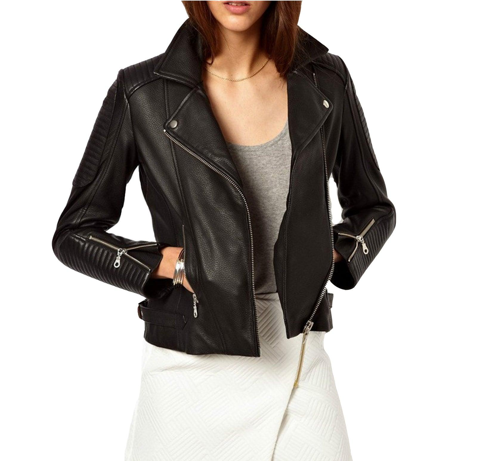 Women's Genuine Leather Motorcycle Jacket Black WJ006 - Leather Safari