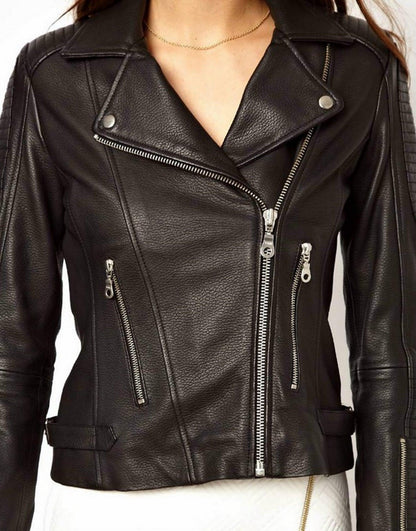 Women's Genuine Leather Motorcycle Jacket Black WJ006 - Leather Safari