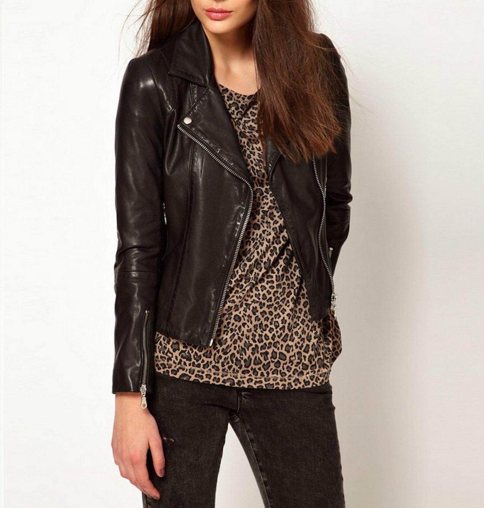 Women's Genuine Leather Motorcycle Jacket Black WJ008 - Leather Safari