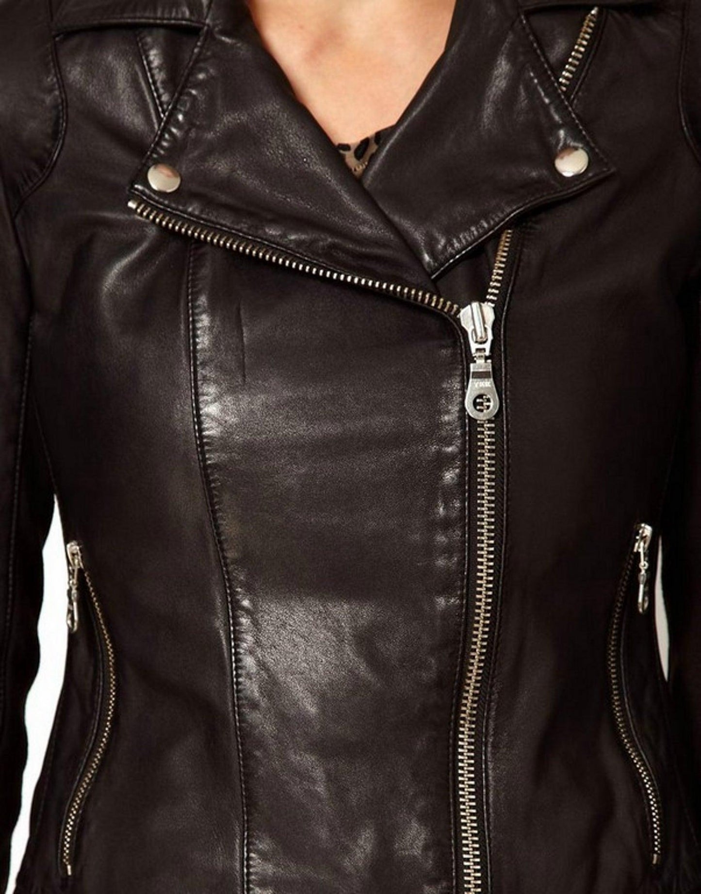 Women's Genuine Leather Motorcycle Jacket Black WJ008 - Leather Safari